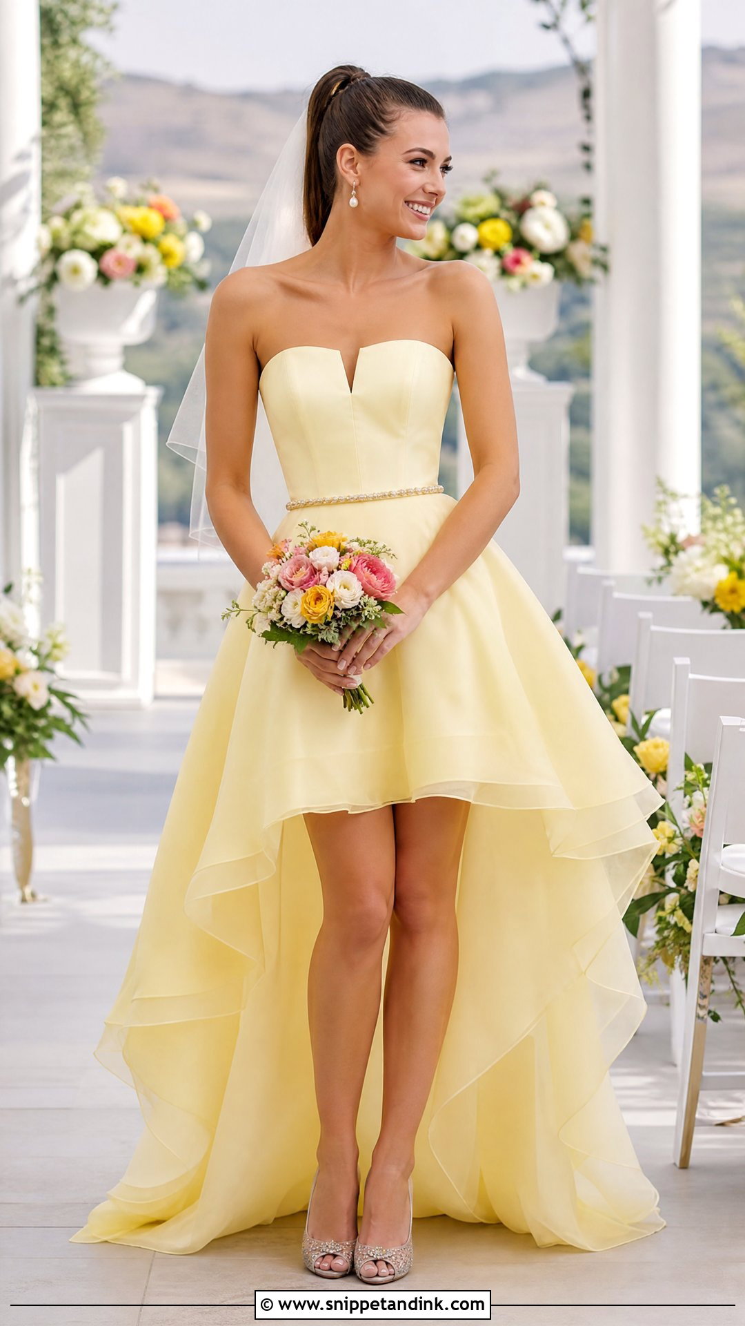 Yellow High Low Bridal Dress With Statement Shoes - Snippet and Ink - 20 Yellow Bridal Dress Ideas