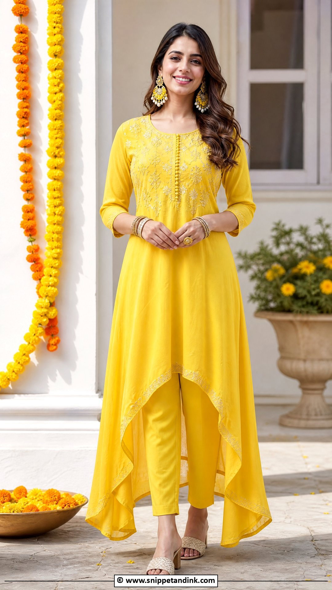 Yellow High Low Kurta Haldi Dress - Snippet and Ink - 35 Haldi Dress Ideas