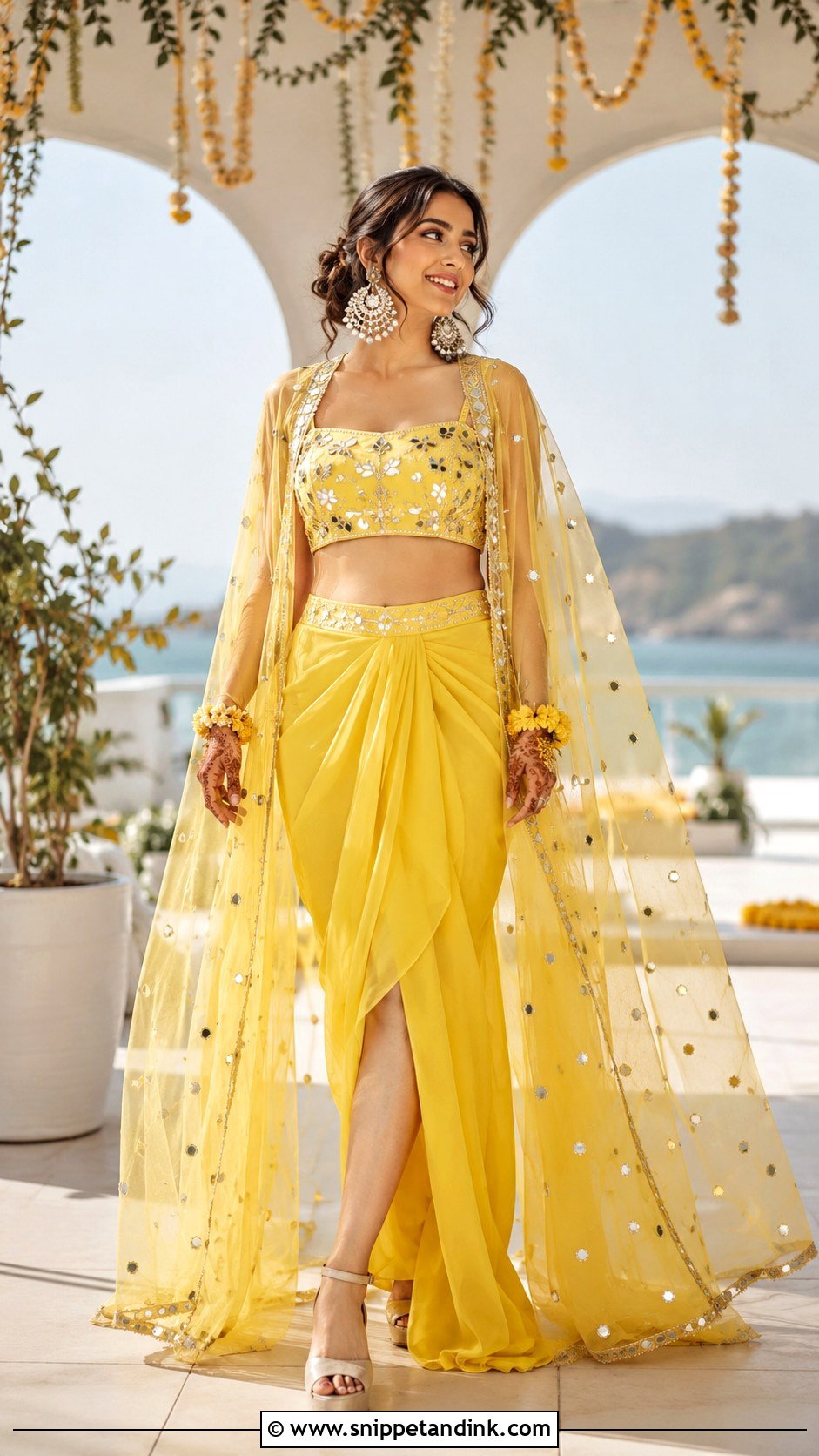 Yellow Indo Western Haldi Dress for Bride - Snippet and Ink - 25 Indian Haldi Dress for Bride Ideas