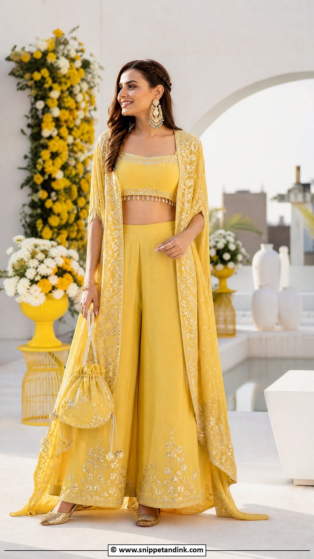 Yellow Indo Western Haldi Dress - Snippet and Ink - 35 Haldi Dress Ideas