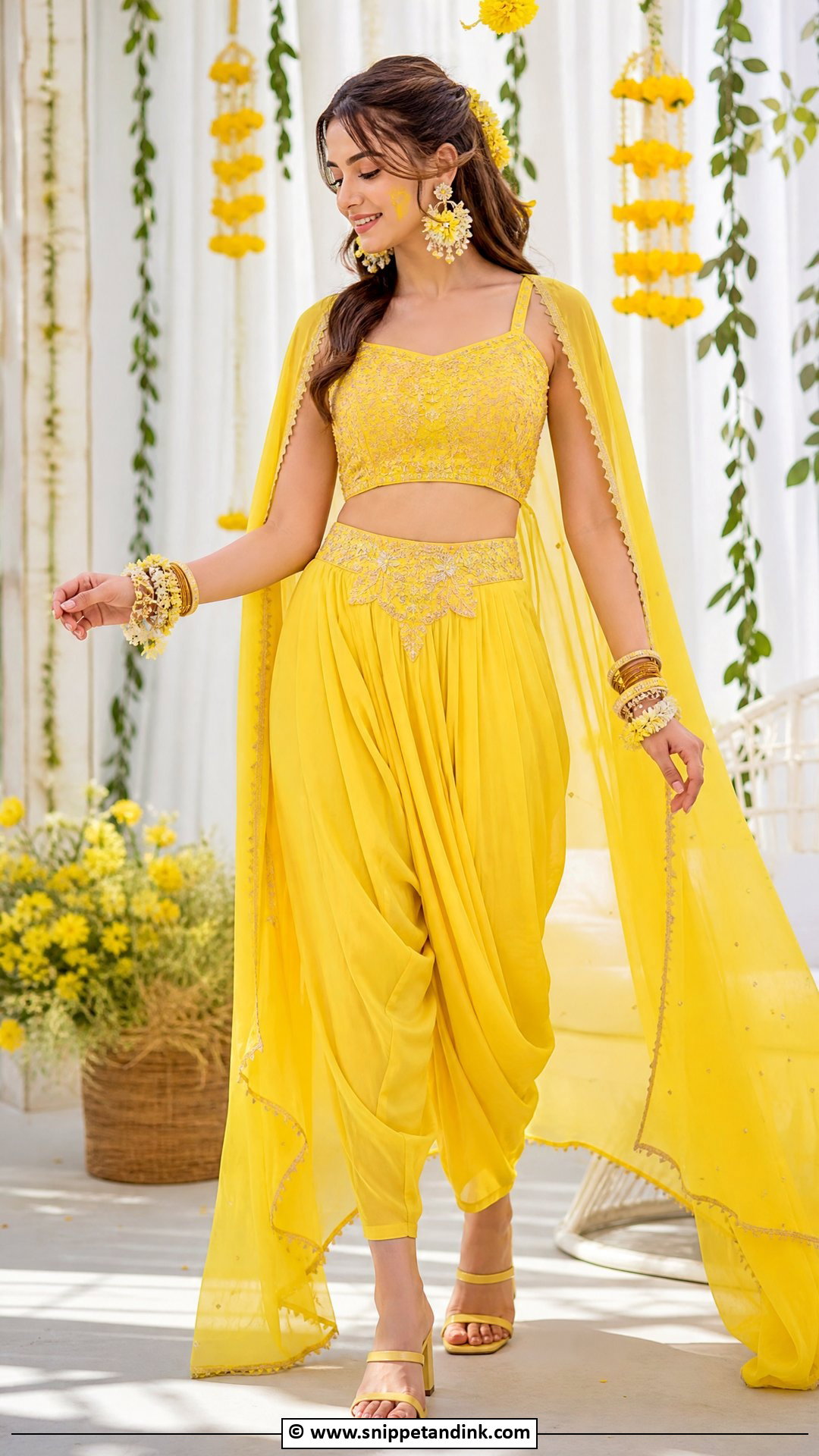 Yellow Indo Western Haldi Outfit - Snippet and Ink - 35 Haldi Ceremony Outfit for Bride Ideas