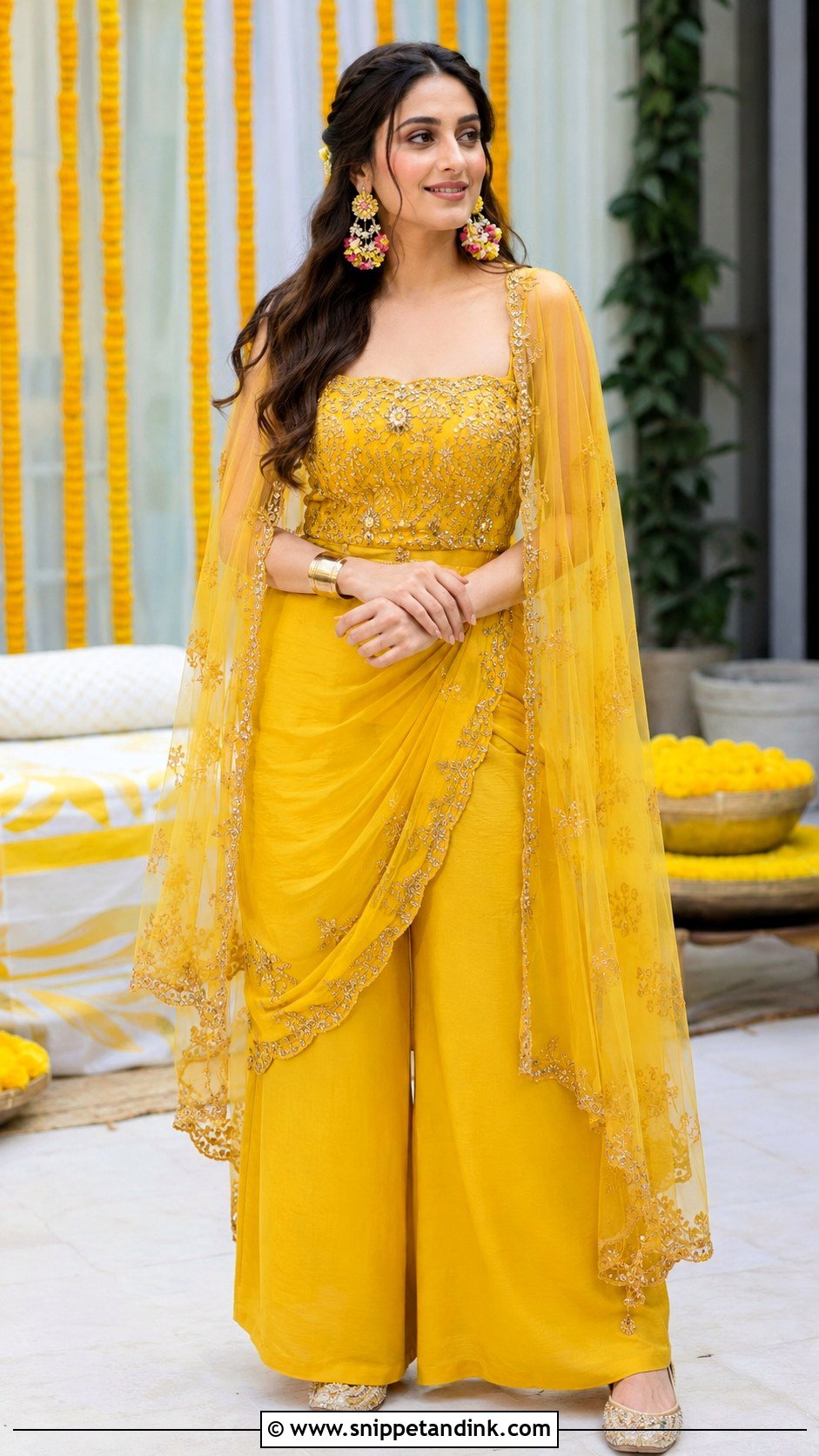 Yellow Indo Western Jumpsuit for Haldi Bride - Snippet and Ink - 20 Dress for Haldi Function for Bride Ideas