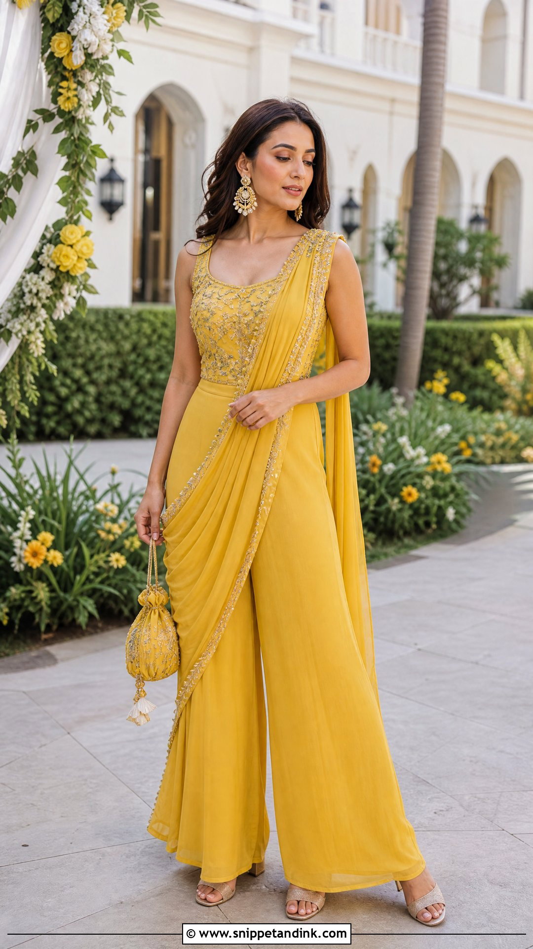 Yellow Indo Western Jumpsuit for Haldi Function - Snippet and Ink - 20 Yellow Dress for Haldi Function for Sister Ideas