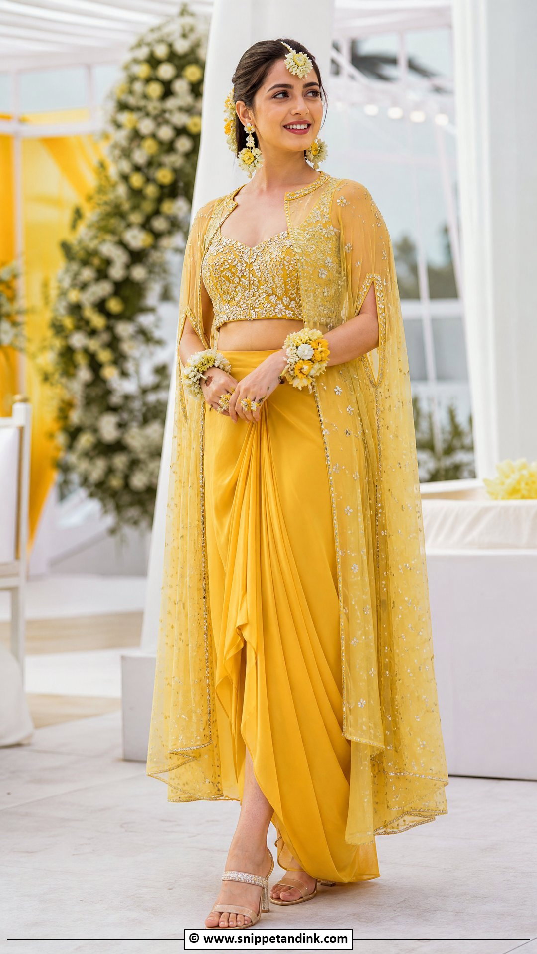 Yellow Indo Western Outfit For Haldi Bride - Snippet and Ink - 35 Haldi Outfit for Bride Ideas