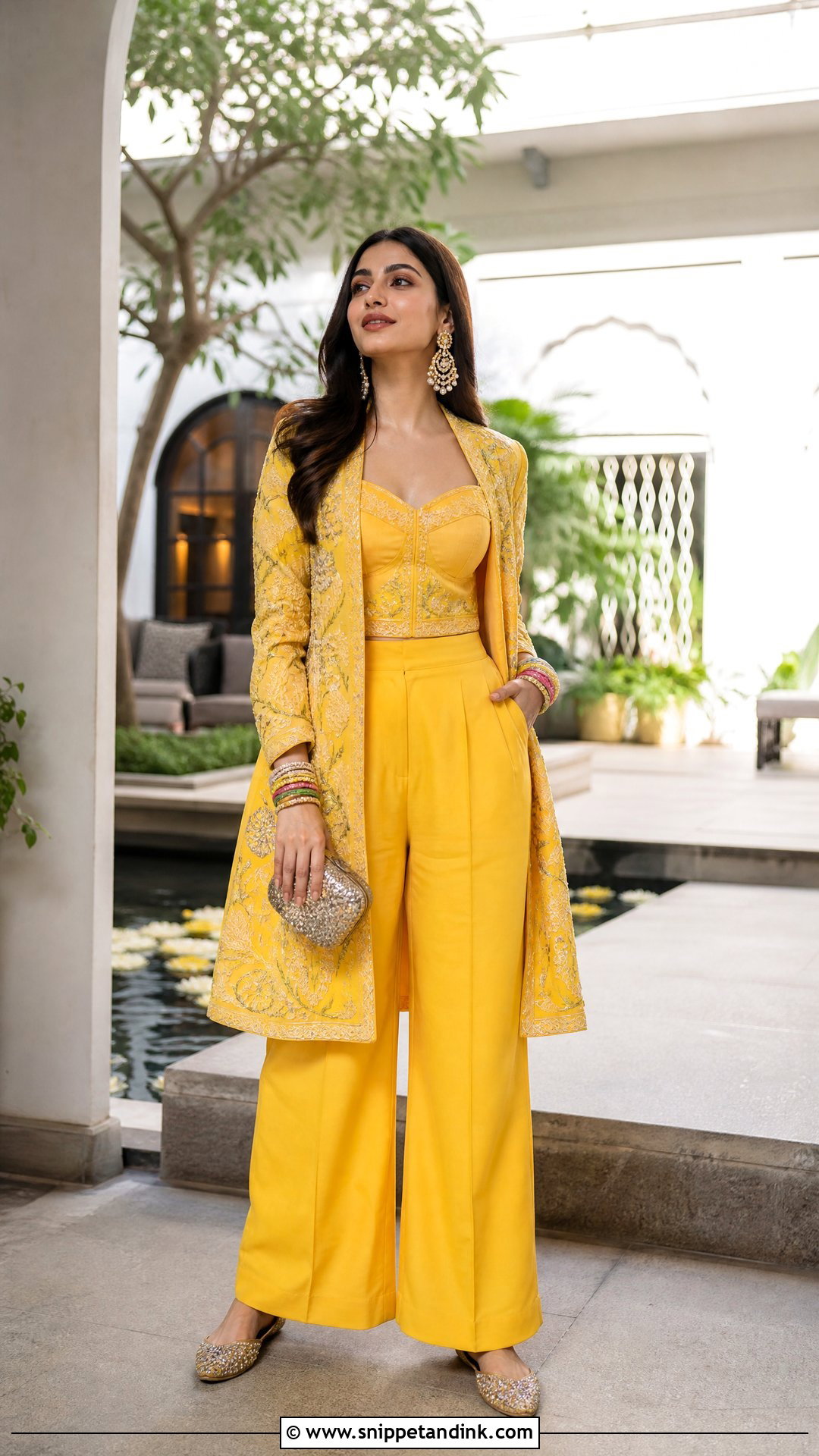 Yellow Indo Western Pantsuit for Haldi - Snippet and Ink - 20 Yellow Colour Dress for Haldi Ideas