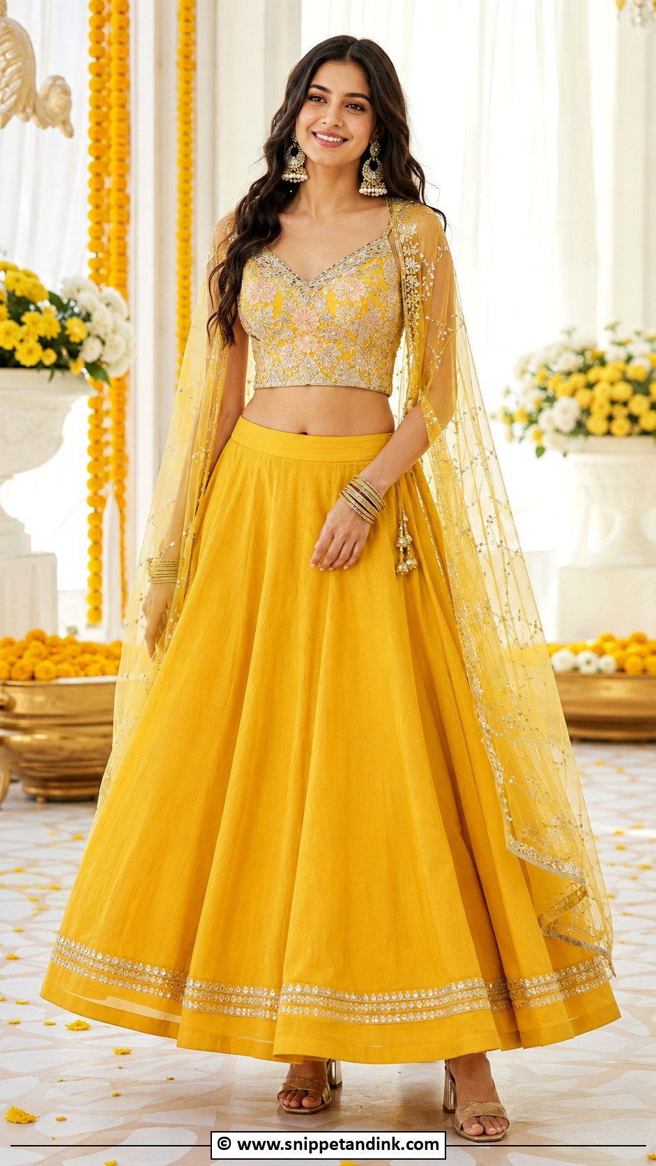 Yellow Indo Western Skirt Set for Haldi - Snippet and Ink - 30 Haldi Dress Ideas for Sisters