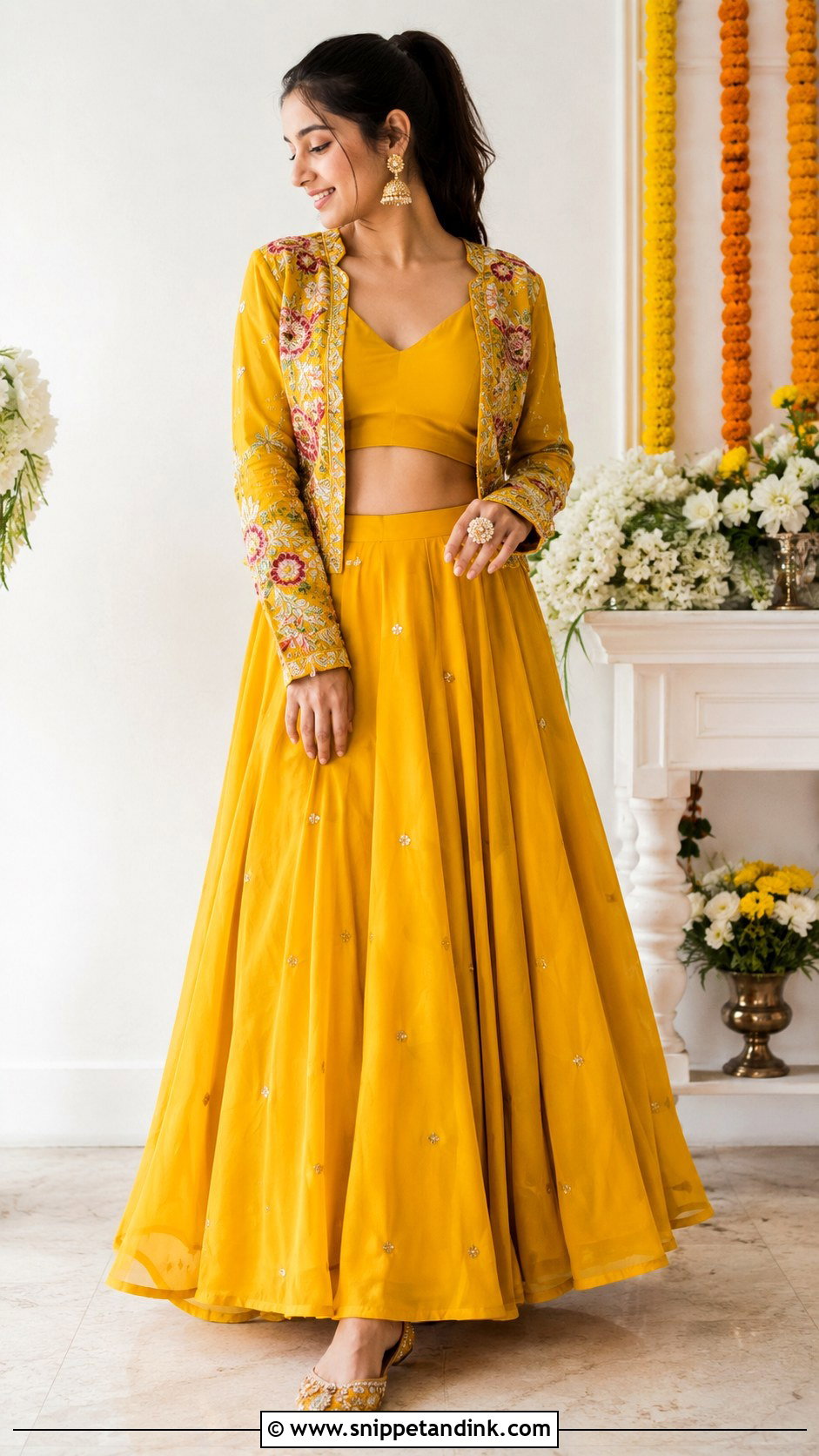 Yellow Jacket And Lehenga Haldi Outfit - Snippet and Ink - 20 Haldi Trending Outfits