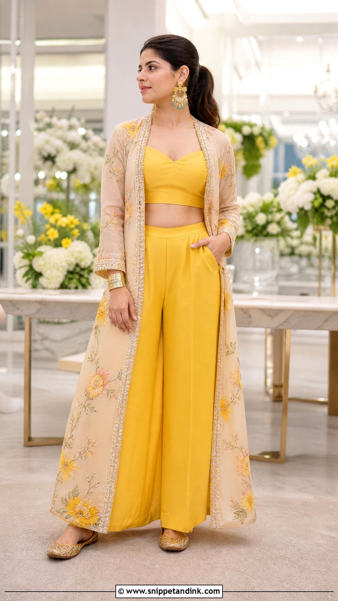 Yellow Jacket And Palazzo Haldi Outfit - Snippet and Ink - 25 Aesthetic Haldi Outfits