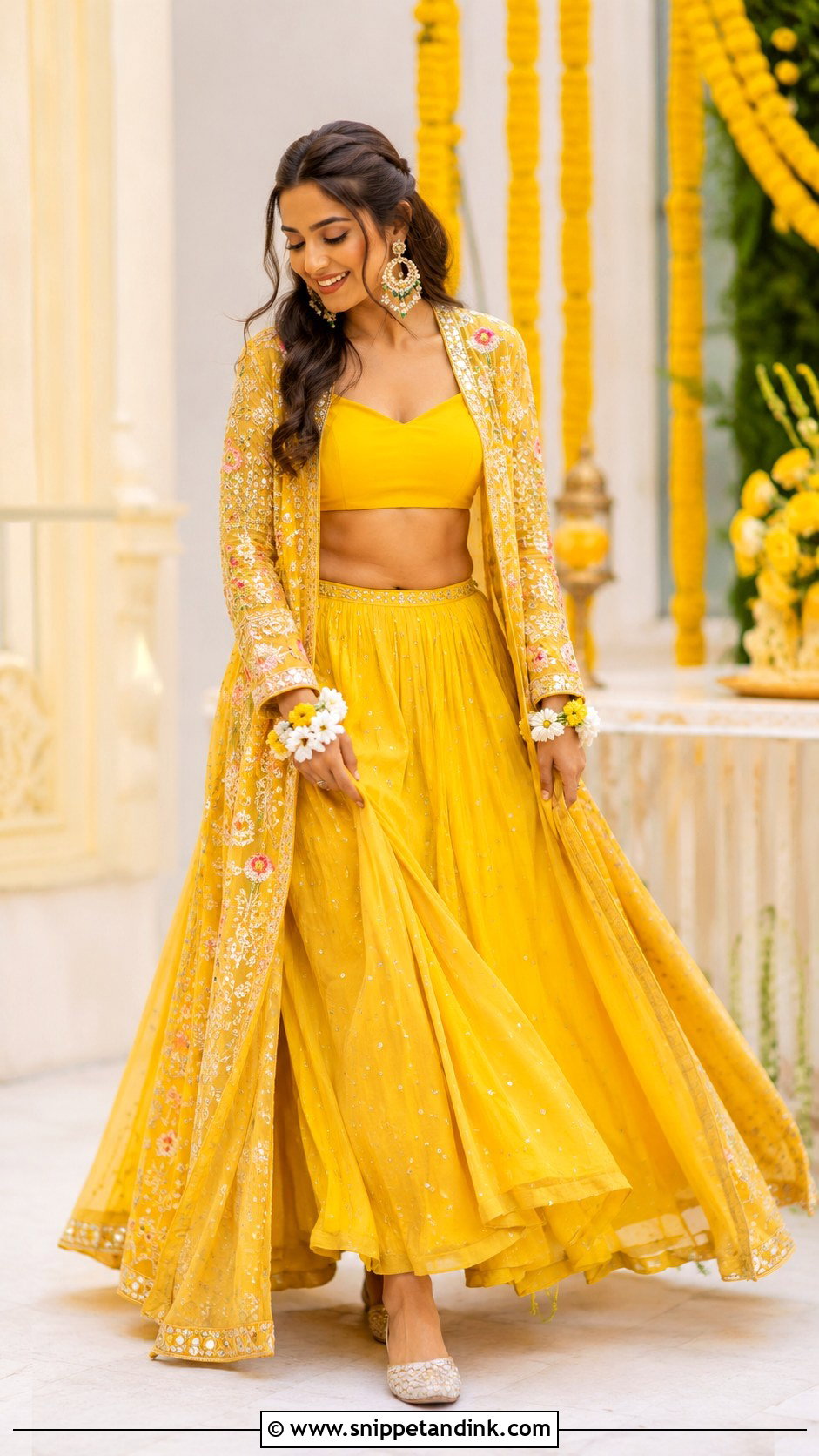 Yellow Jacket Haldi Lehenga - Snippet and Ink - 30 Indian Bridal Haldi Outfit Ideas