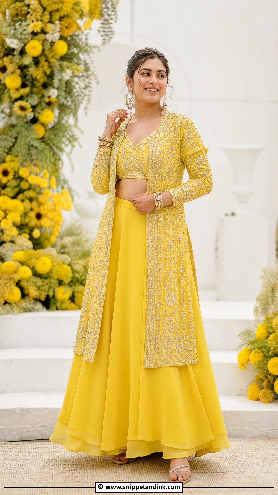 Yellow Jacket Lehenga For Haldi Ceremony - Snippet and Ink - 35 Haldi Ceremony Outfit for Bride Ideas