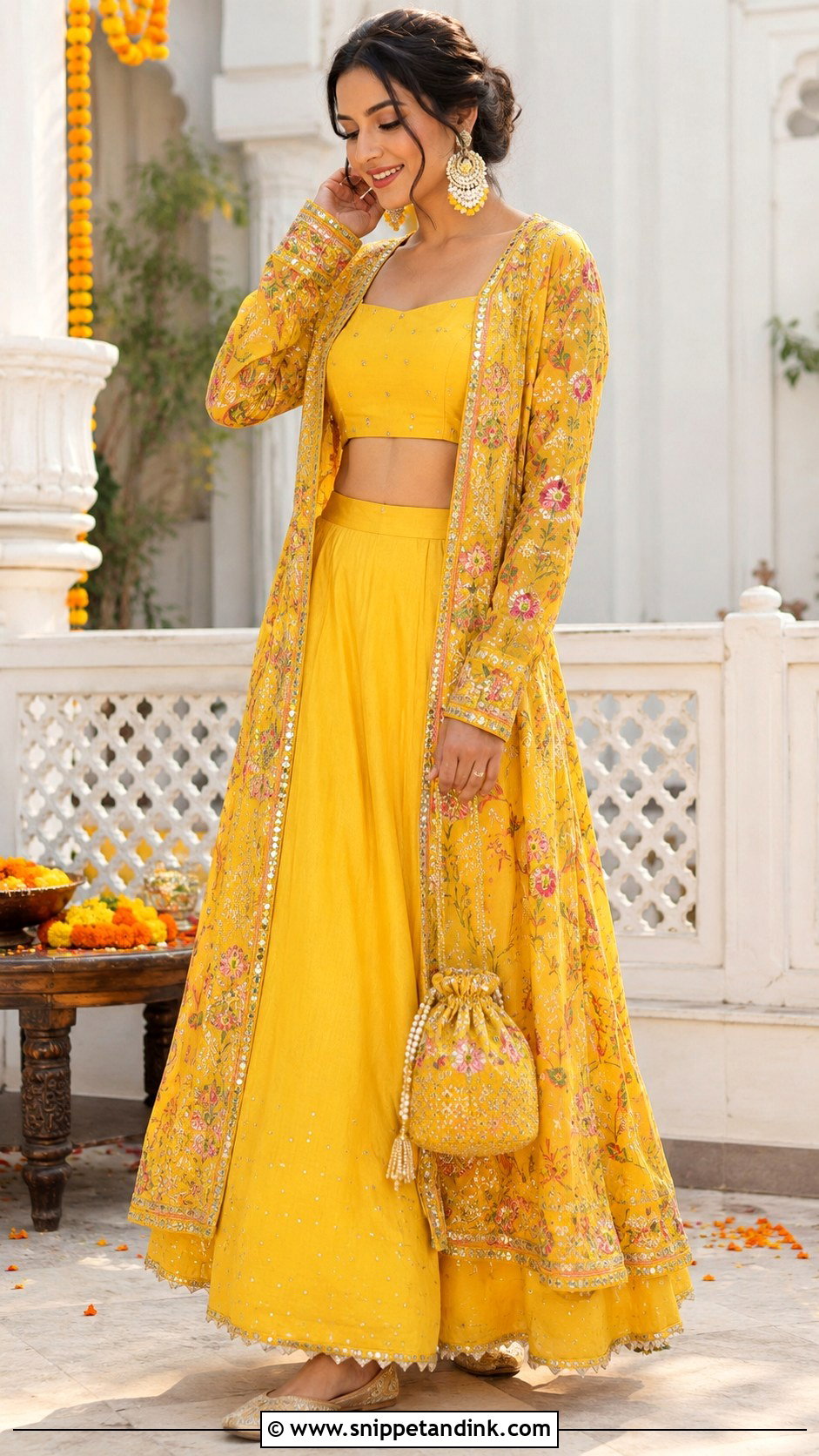 Yellow Jacket Lehenga For Haldi Function - Snippet and Ink - 30 Haldi Function Outfit Ideas