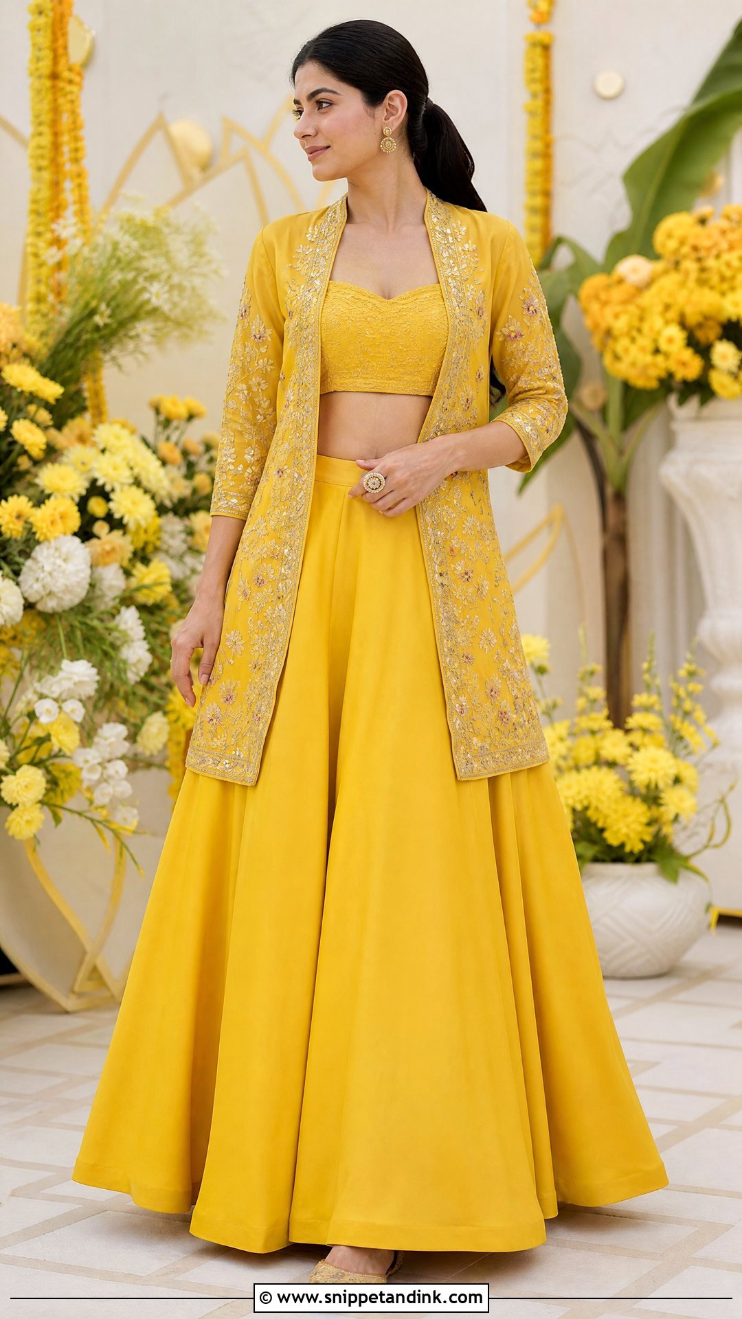 Yellow Jacket Lehenga Haldi Dress - Snippet and Ink - 20 Simple Haldi Dress Ideas for Sisters