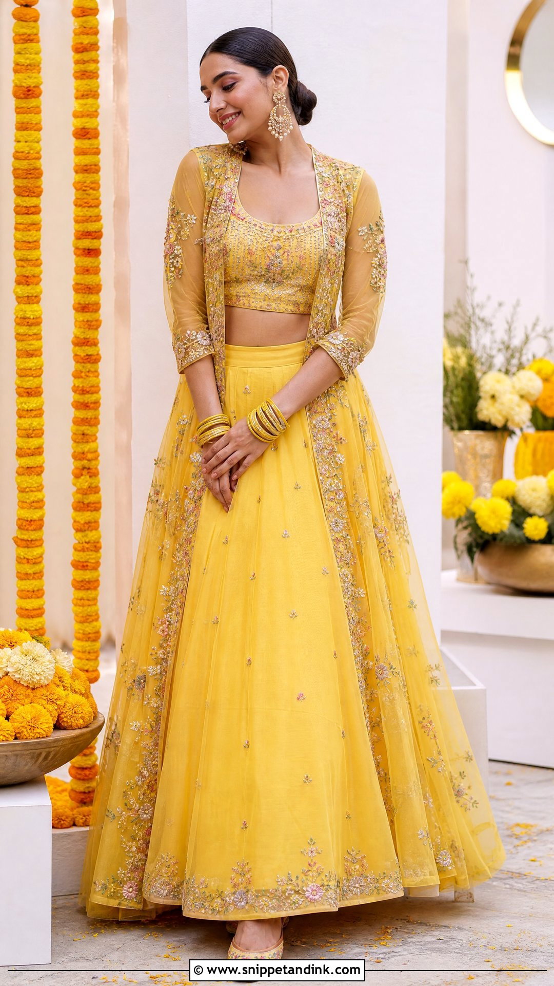 Yellow Jacket Lehenga Haldi Outfit - Snippet and Ink - 25 Haldi Mehendi Outfit Ideas