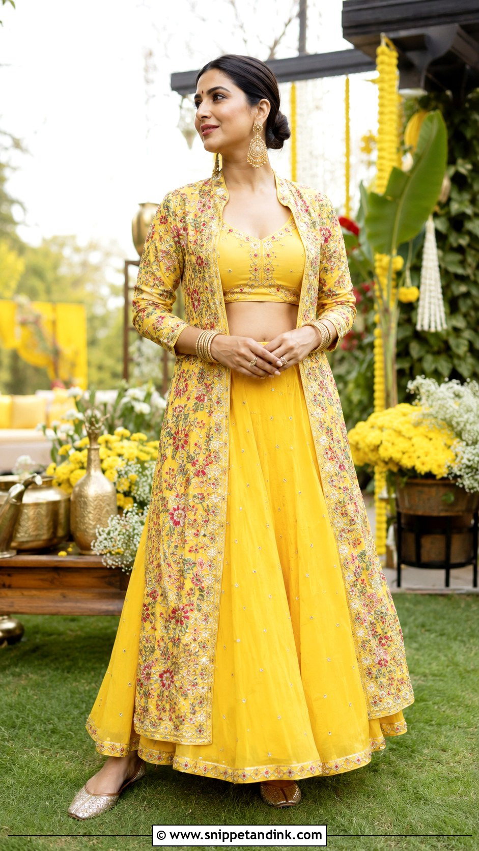 Yellow Jacket Lehenga Haldi Outfit for Mom - Snippet and Ink - 20 Haldi Outfit for Mom Ideas