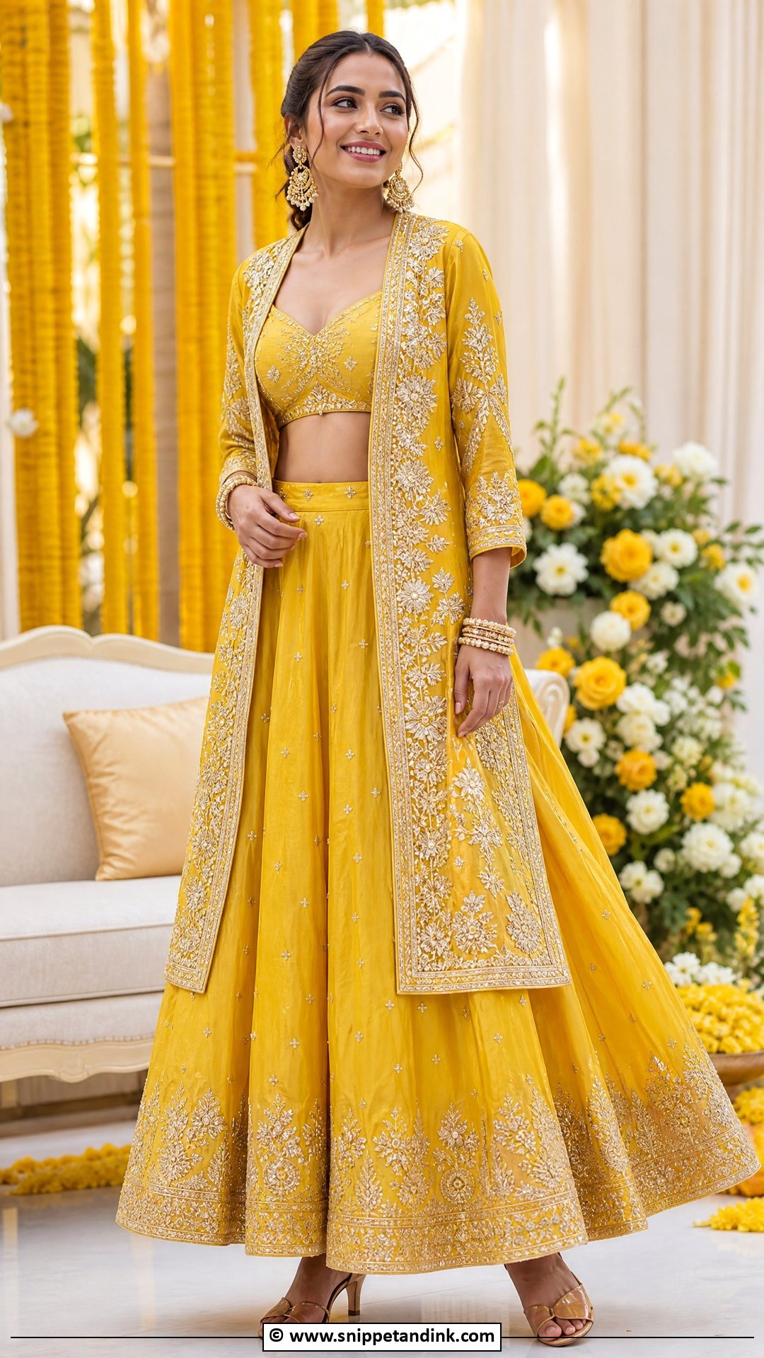 Yellow Jacket Lehenga Haldi Outfit - Snippet and Ink - 35 Haldi Outfit Ideas