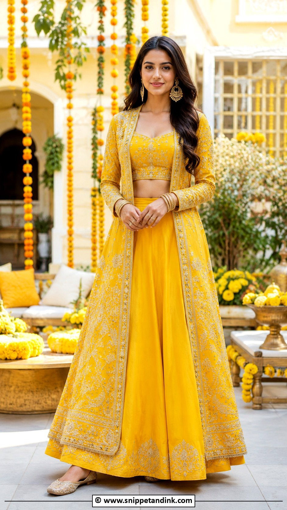 Yellow Jacket Lehenga for Haldi - Snippet and Ink - 30 Haldi Dress Ideas for Sisters