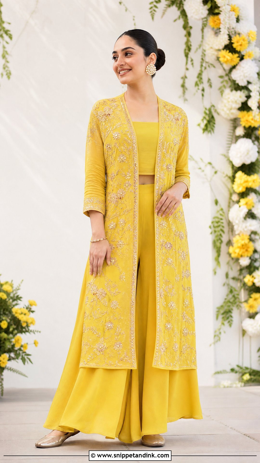 Yellow Jacket Palazzo Outfit - Snippet and Ink - 20 Yellow Haldi Outfit for Sister Ideas