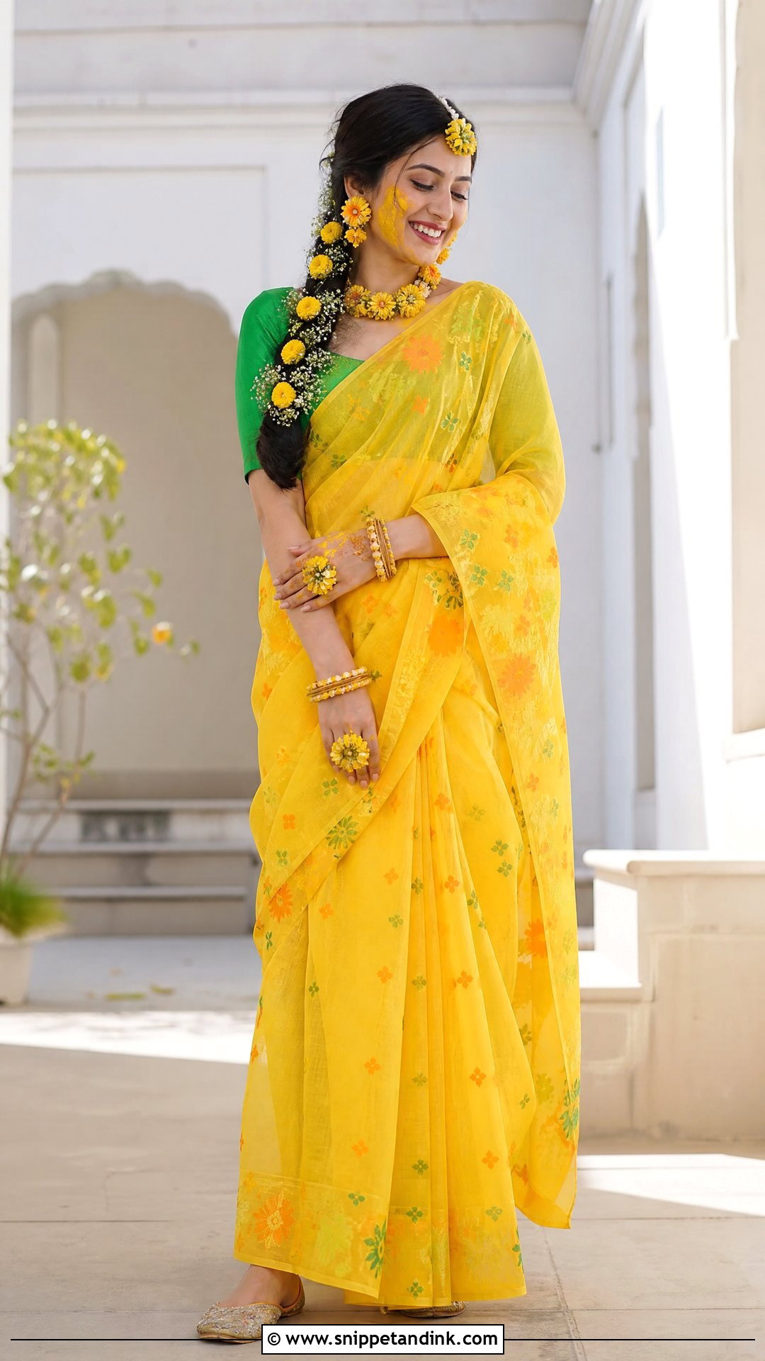 Yellow Jamdani Bride Saree - Snippet and Ink - 25 Jamdani Bride Ideas