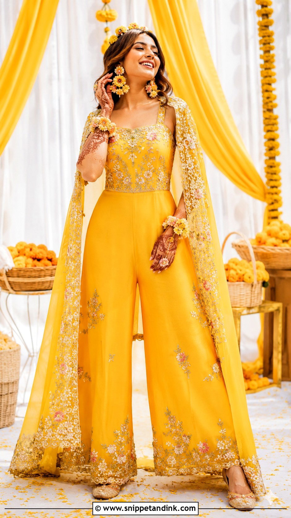 Yellow Jumpsuit For Haldi Bride - Snippet and Ink - 25 Outfit for Haldi Function for Bride Ideas