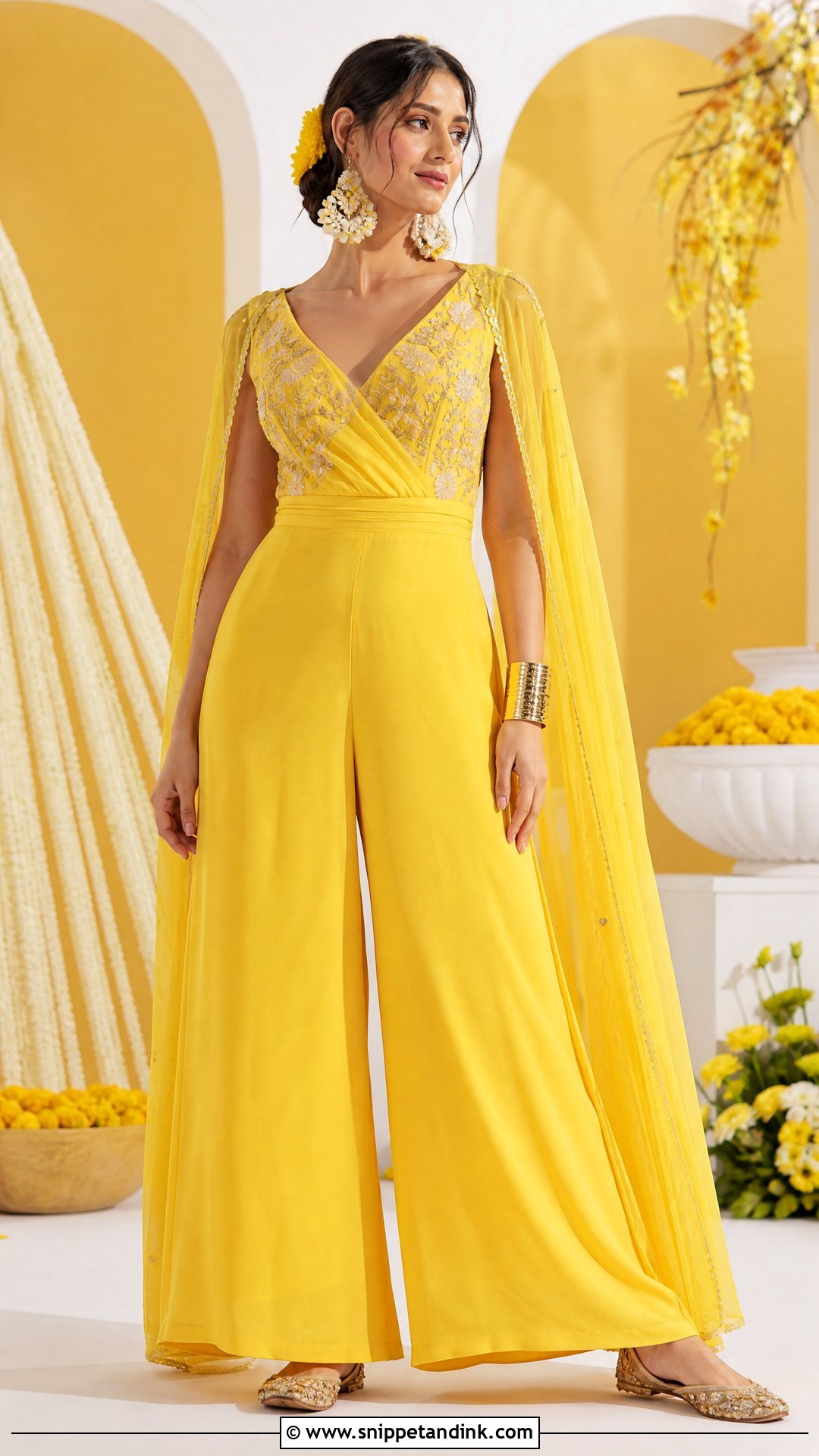 Yellow Jumpsuit Haldi Outfit - Snippet and Ink - 25 Haldi Mehendi Outfit Ideas