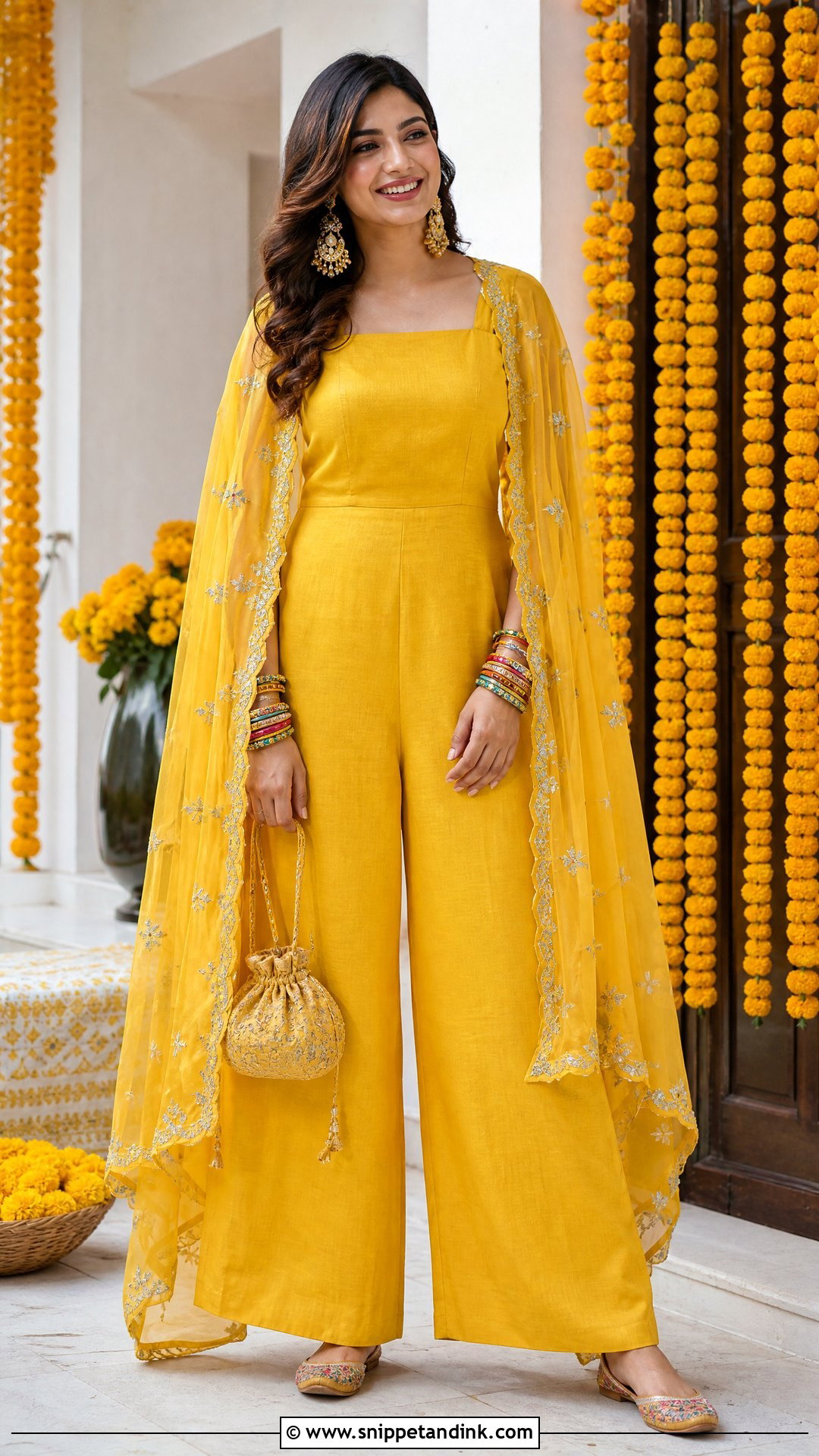 Yellow Jumpsuit Haldi Outfit - Snippet and Ink - 20 Haldi Western Outfit Ideas