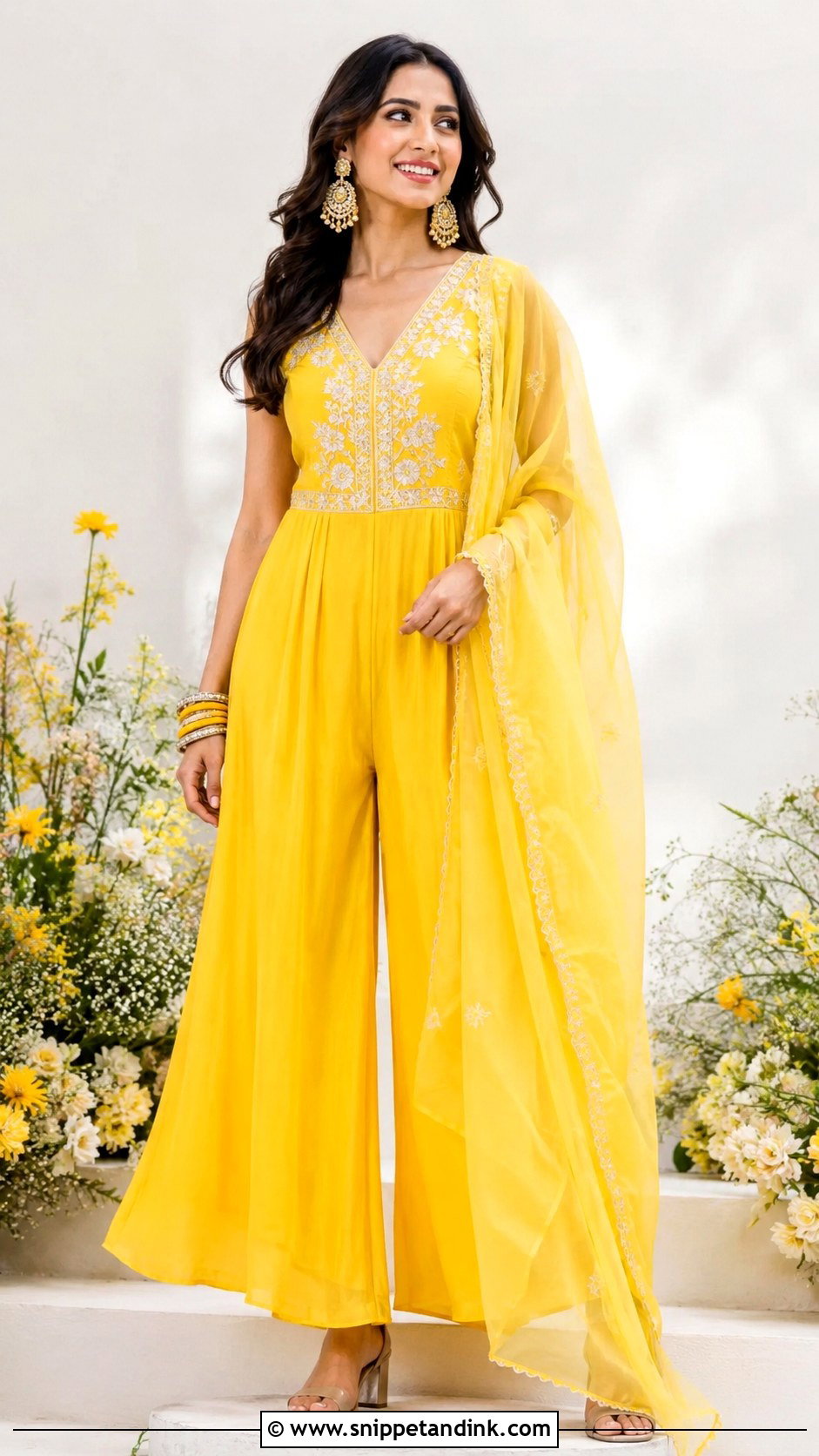 Yellow Jumpsuit With Dupatta For Haldi - Snippet and Ink - 25 Haldi Ceremony Dress Ideas
