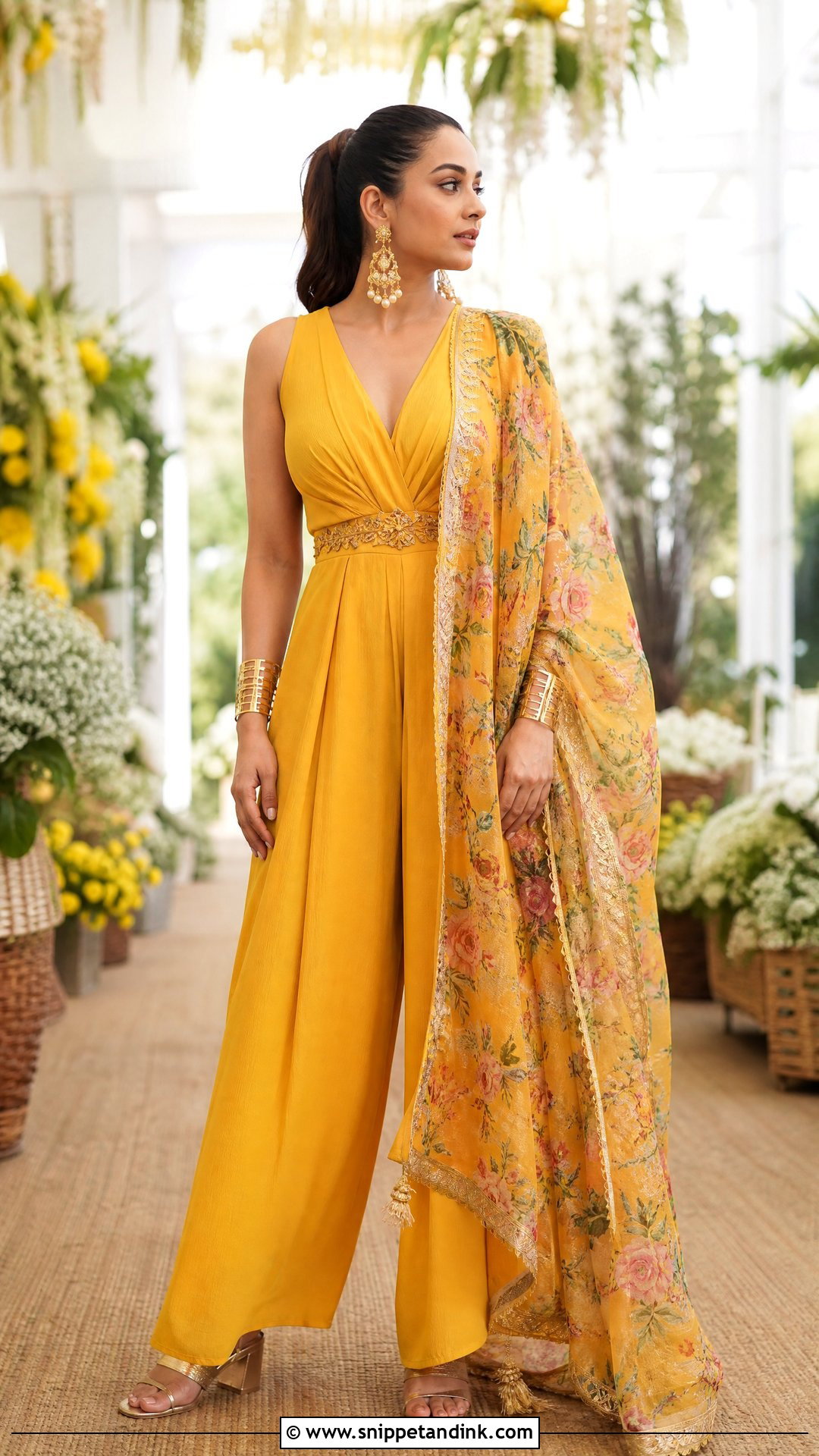 Yellow Jumpsuit With Dupatta Outfit - Snippet and Ink - 20 Yellow Haldi Outfit for Sister Ideas