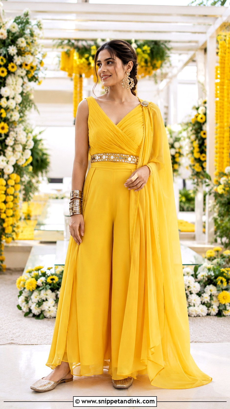 Yellow Jumpsuit With Dupatta - Snippet and Ink - 20 Yellow Haldi Ceremony Outfit for Sister Ideas