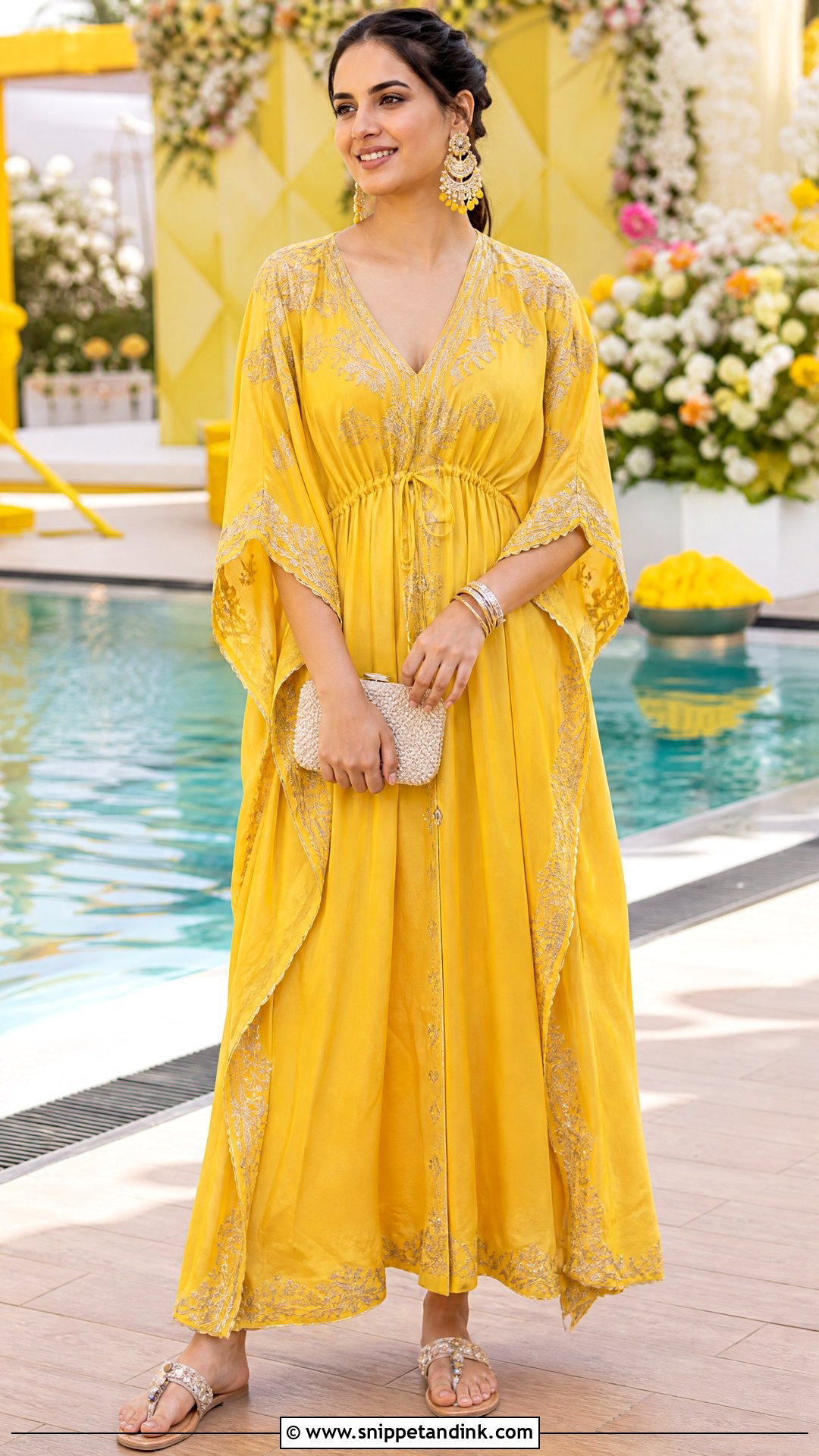 Yellow Kaftan Dress for Haldi Function - Snippet and Ink - 25 Dress for Haldi Function Indian Weddings Ideas