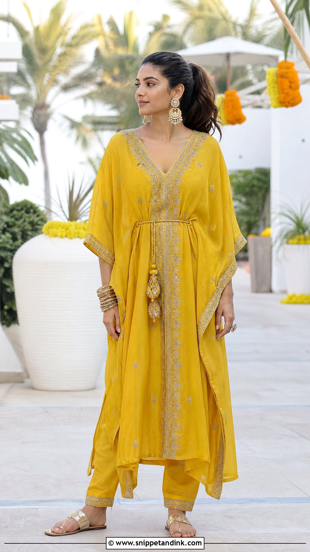 Yellow Kaftan Haldi Dress - Snippet and Ink - 20 Indian Haldi Ceremony Dresses