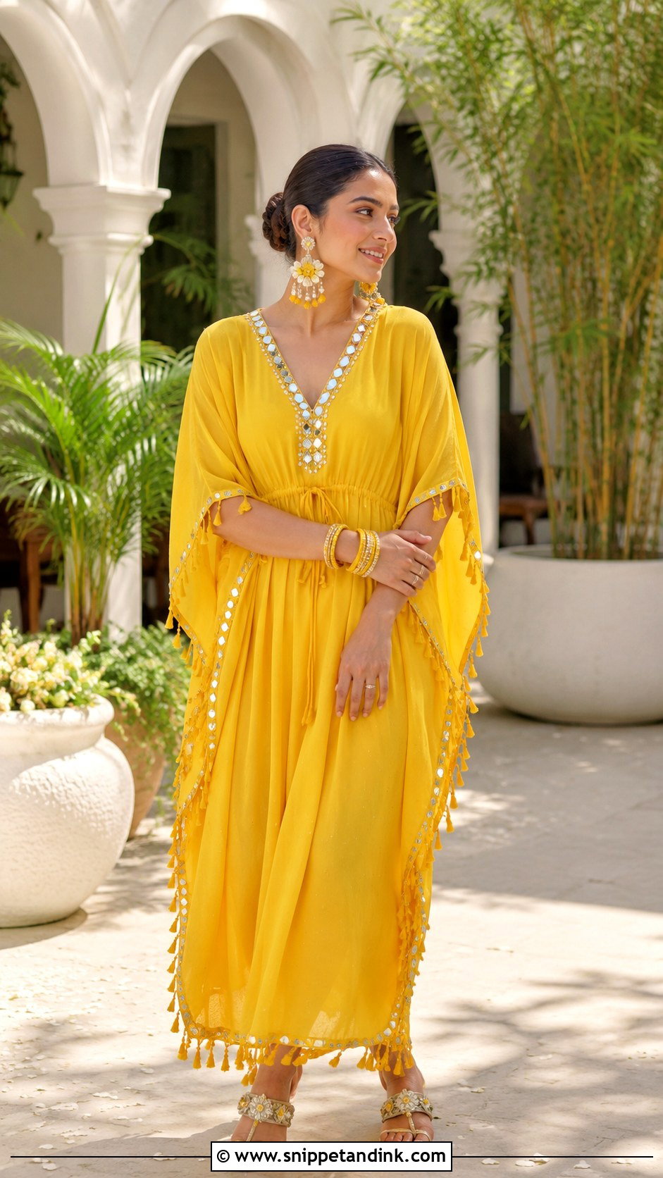 Yellow Kaftan Haldi Outfit - Snippet and Ink - 20 Haldi Outfit From Scratch Ideas