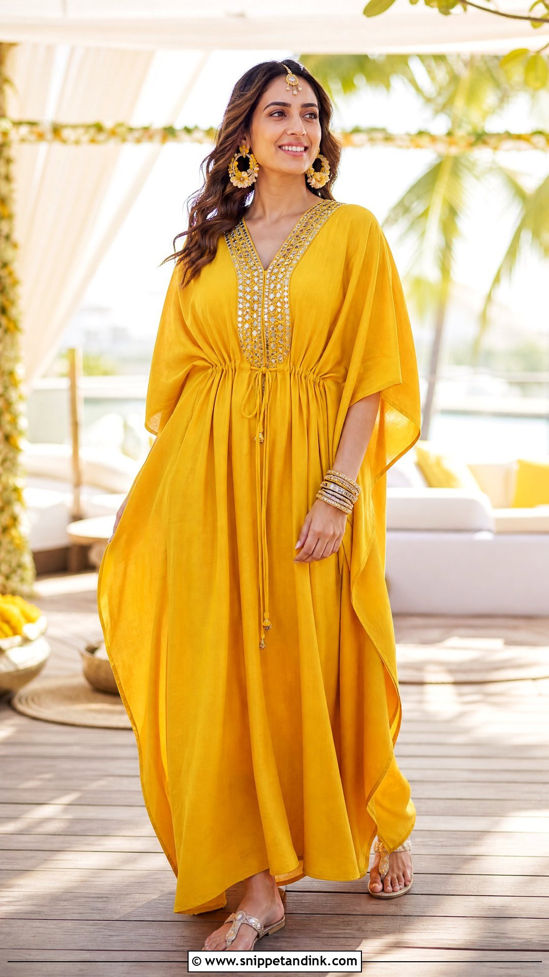 Yellow Kaftan Haldi Outfit - Snippet and Ink - 20 Unique Haldi Outfit for Bride Ideas