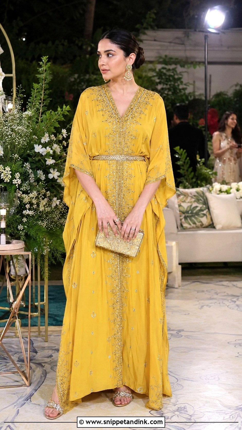 Yellow Kaftan Mehndi Dress - Snippet and Ink - 20 Mehndi Event Dresses