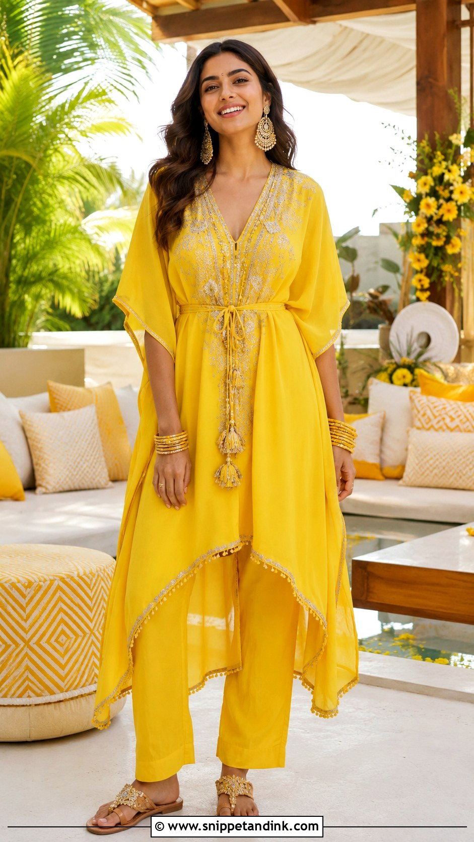 Yellow Kaftan Set For Haldi - Snippet and Ink - 25 Haldi Ceremony Dress Ideas