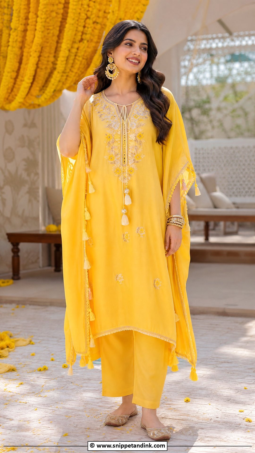 Yellow Kaftan Set For Haldi - Snippet and Ink - 35 Haldi Outfits