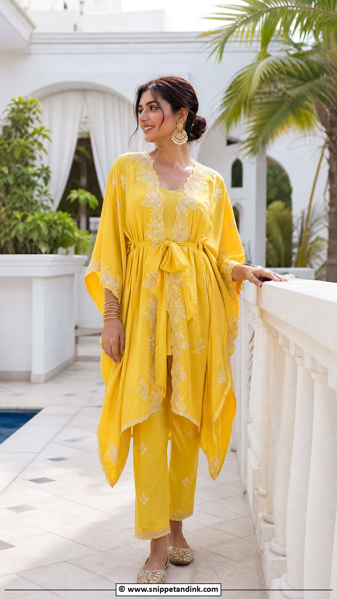 Yellow Kaftan Set Haldi Outfit - Snippet and Ink - 35 Haldi Outfits for Sister