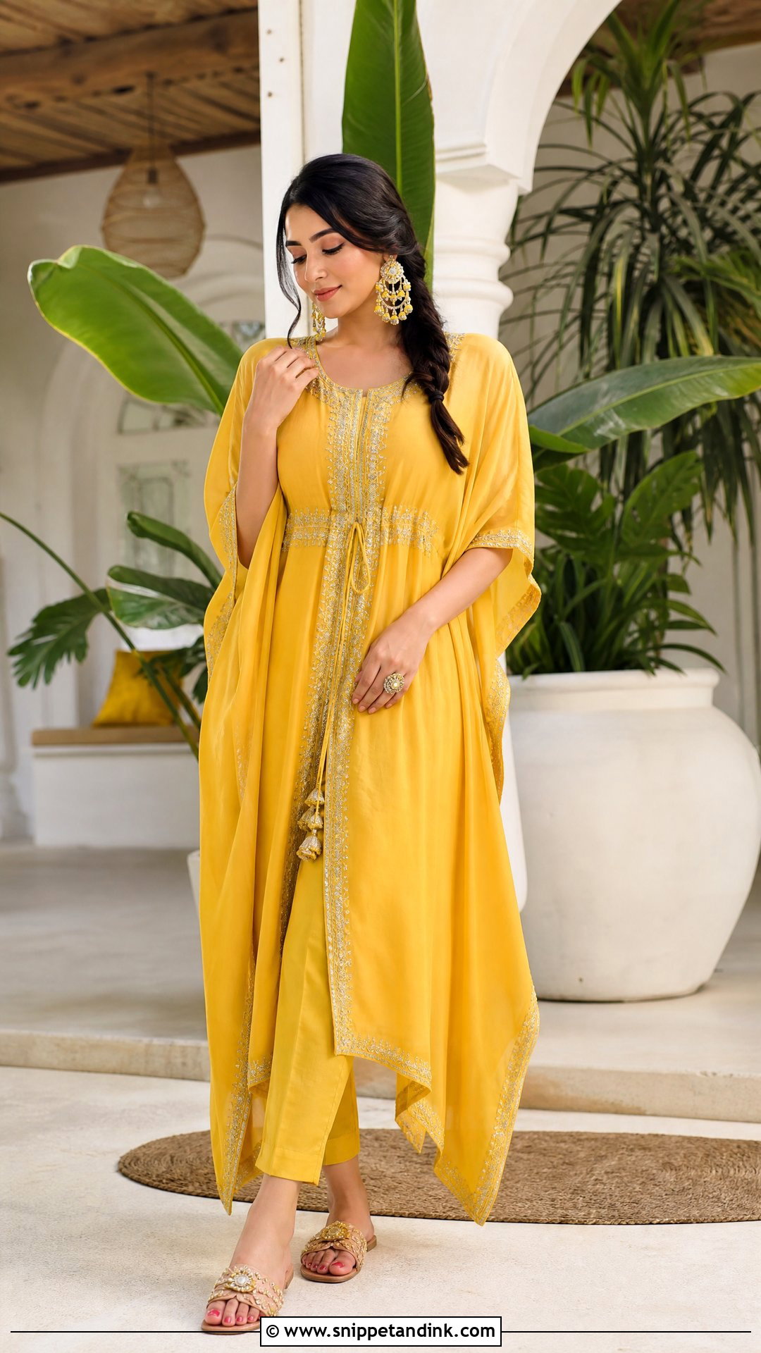 Yellow Kaftan Set Outfit - Snippet and Ink - 20 Yellow Haldi Outfit for Sister Ideas