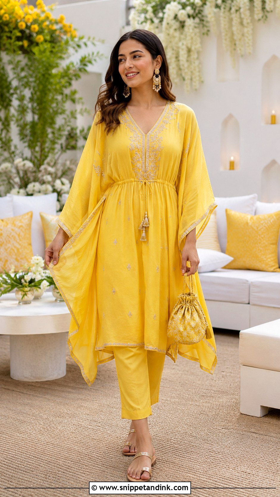 Yellow Kaftan Set for Haldi - Snippet and Ink - 20 Outfits for Haldi Ceremony