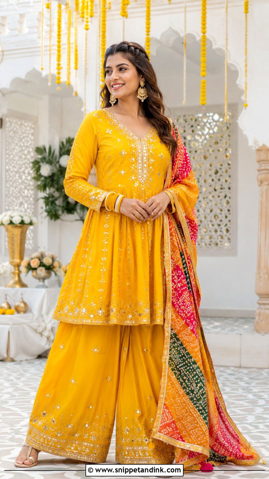 Yellow Kurta And Palazzo Haldi Outfit - Snippet and Ink - 20 Haldi Outfit From Scratch Ideas