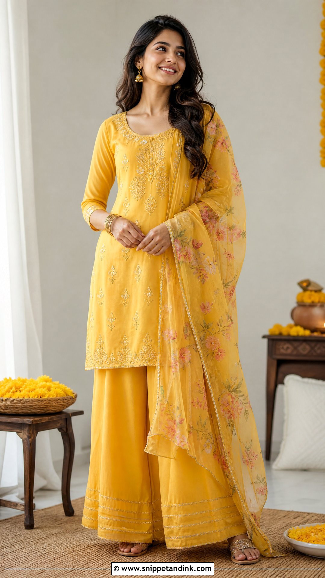 Yellow Kurta And Palazzo Mayoon Outfit - Snippet and Ink - 20 Pakistani Mayoon Outfits