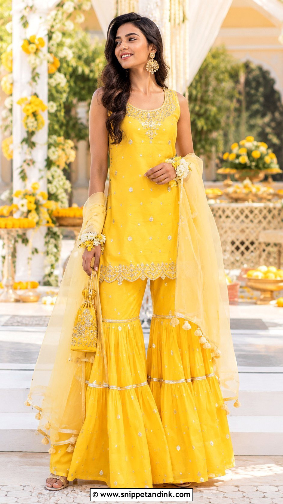 Yellow Kurta And Sharara Haldi Outfit - Snippet and Ink - 25 South Indian Haldi Outfit Ideas