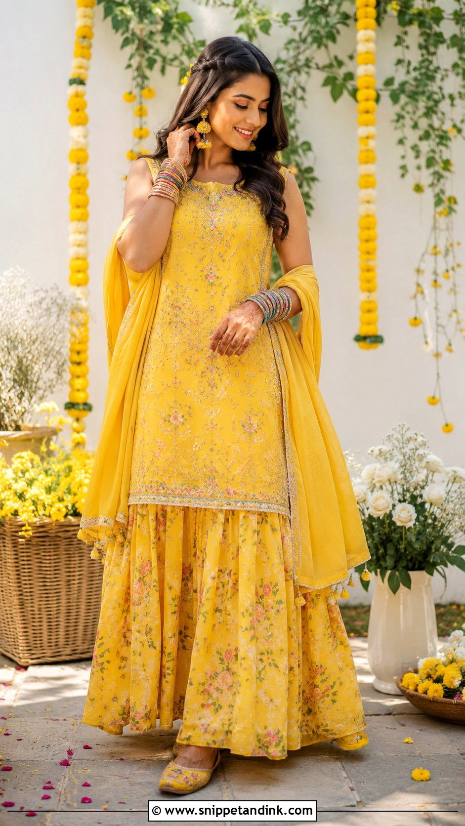 Yellow Kurta And Skirt Haldi Set - Snippet and Ink - 20 Haldi Clothes for Bride Ideas