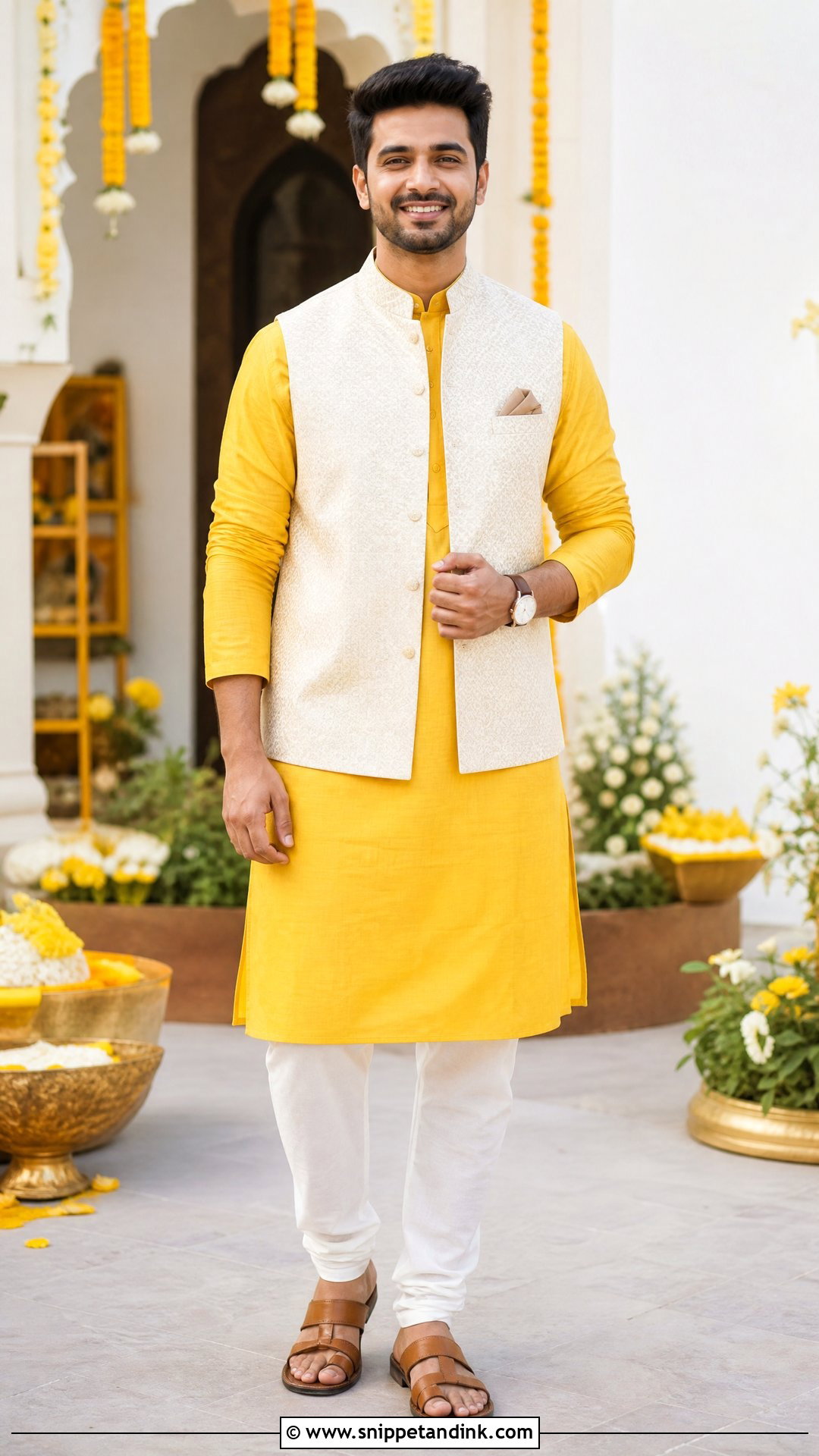 Yellow Kurta Haldi Outfit - Snippet and Ink - 20 Virat Kohli Wedding Dress Ideas