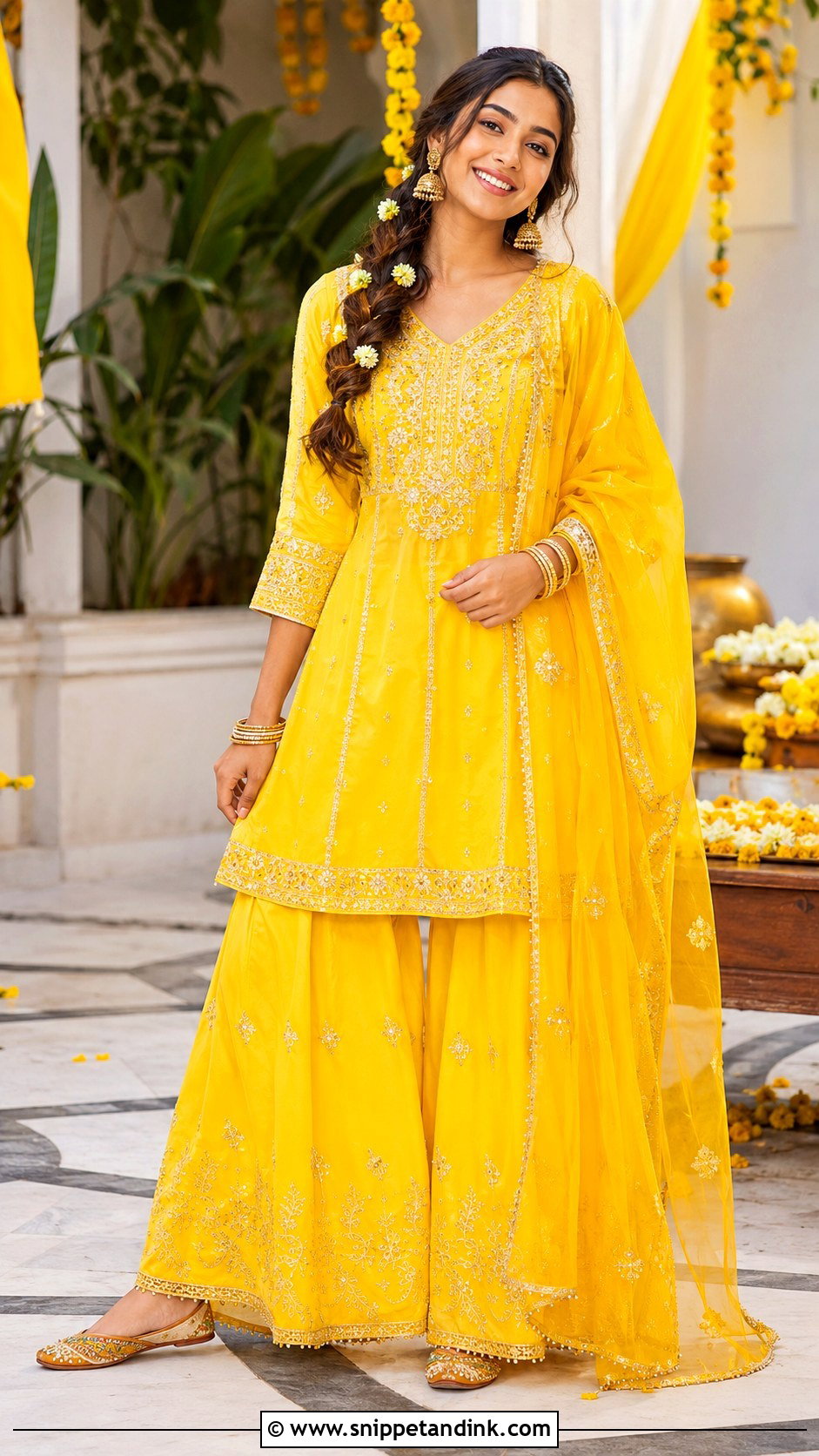 Yellow Kurta Palazzo For Haldi - Snippet and Ink - 25 Trending Indian Outfits for Wedding