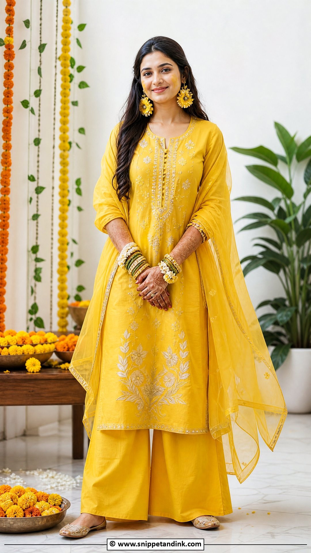 Yellow Kurta Palazzo For Haldi Ceremony - Snippet and Ink - 35 Haldi Ceremony Outfit for Bride Ideas