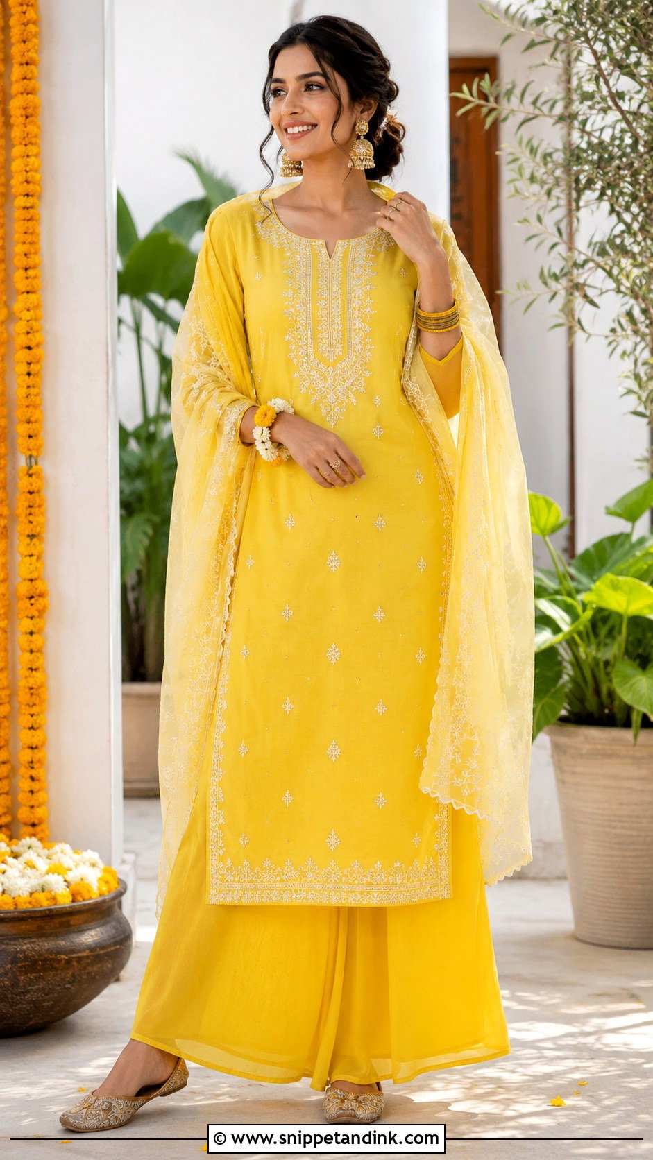 Yellow Kurta Palazzo For Haldi Function - Snippet and Ink - 30 Haldi Function Outfit Ideas