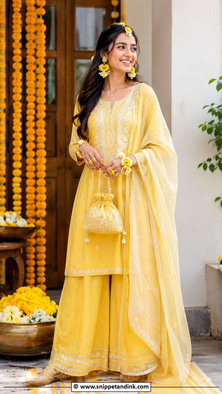 Yellow Kurta Palazzo For Haldi - Snippet and Ink - 30 Haldi Dress Ideas for Bride