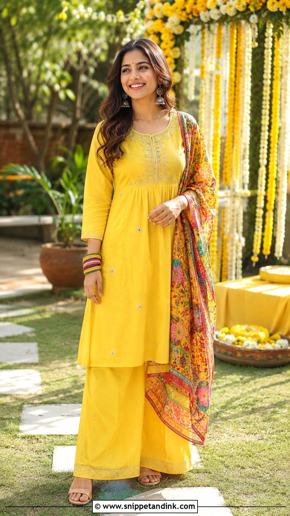 Yellow Kurta Palazzo Haldi Dress - Snippet and Ink - 20 Indian Haldi Ceremony Dresses