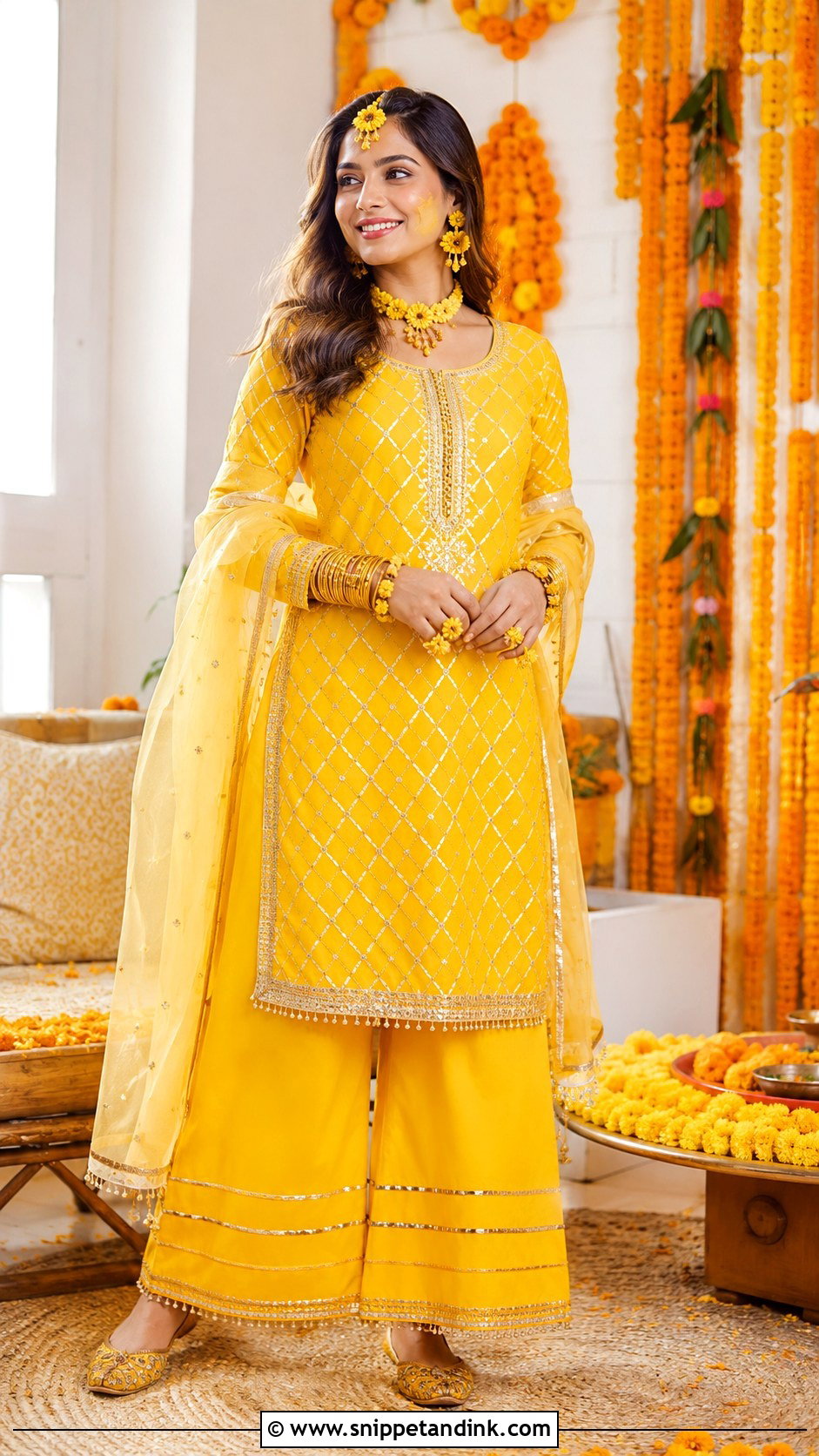 Yellow Kurta Palazzo Haldi Dress for Bride - Snippet and Ink - 25 Indian Haldi Dress for Bride Ideas