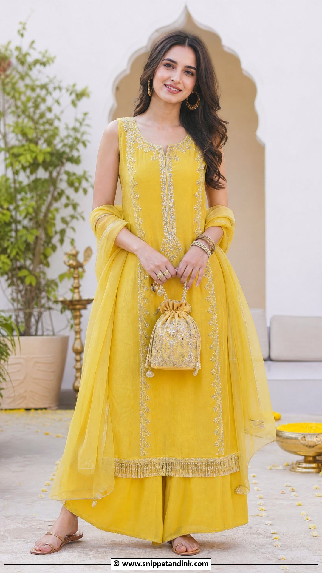 Yellow Kurta Palazzo Haldi Dress - Snippet and Ink - 35 Haldi Dress Ideas